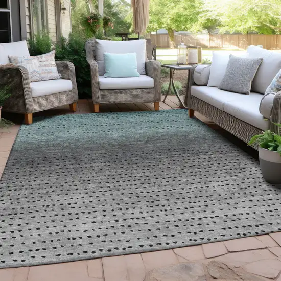 Teal Blue And Gray Abstract Washable Indoor Outdoor Area Rug Photo 5