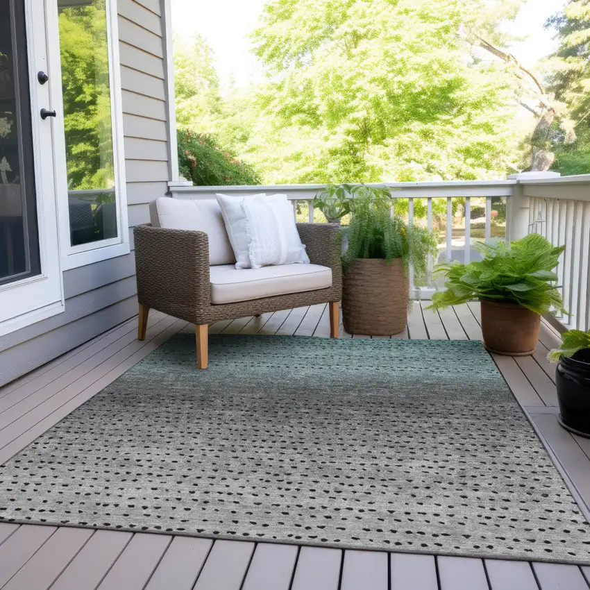 Teal Blue And Gray Abstract Washable Indoor Outdoor Area Rug Photo 8