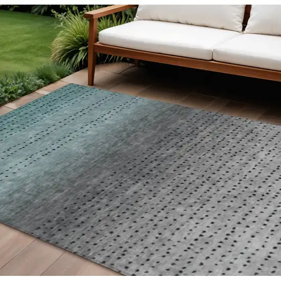 Teal Blue And Gray Abstract Washable Indoor Outdoor Area Rug Photo 2