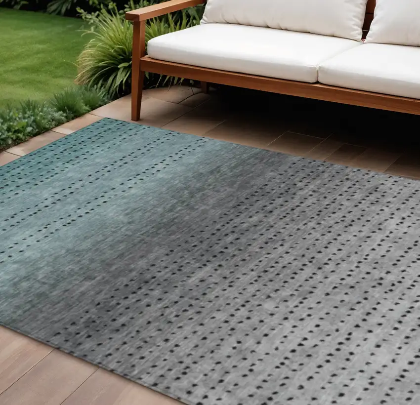 Teal Blue And Gray Abstract Washable Indoor Outdoor Area Rug Photo 2