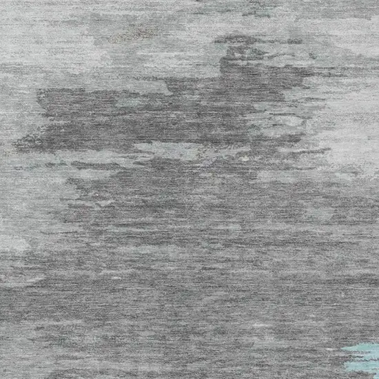 Teal Blue And Gray Abstract Washable Indoor Outdoor Area Rug Photo 4