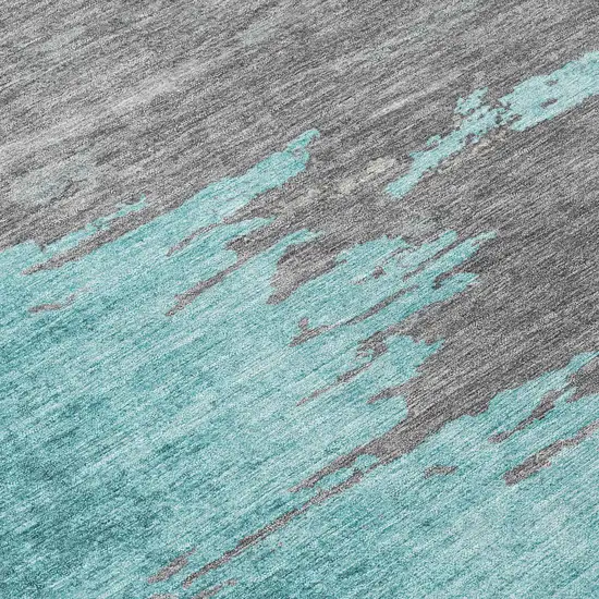 Teal Blue And Gray Abstract Washable Indoor Outdoor Area Rug Photo 8