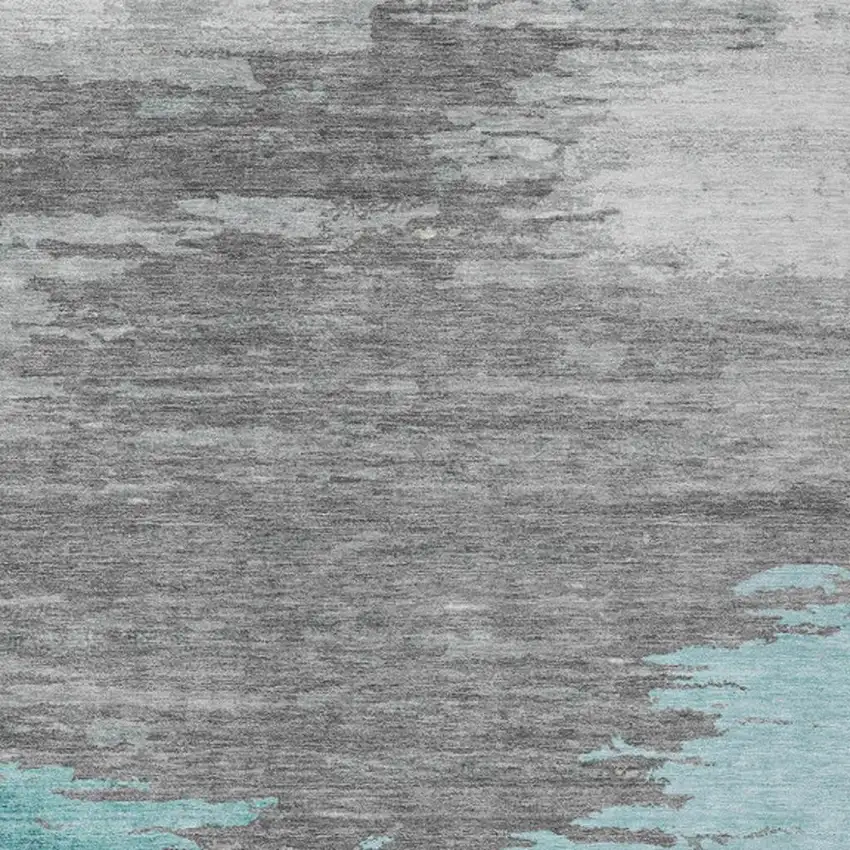 Teal Blue And Gray Abstract Washable Indoor Outdoor Area Rug Photo 6