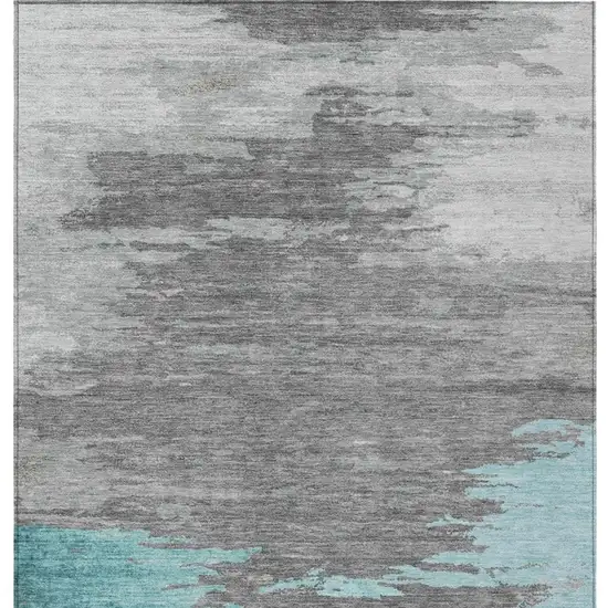 Teal Blue And Gray Abstract Washable Indoor Outdoor Area Rug Photo 4