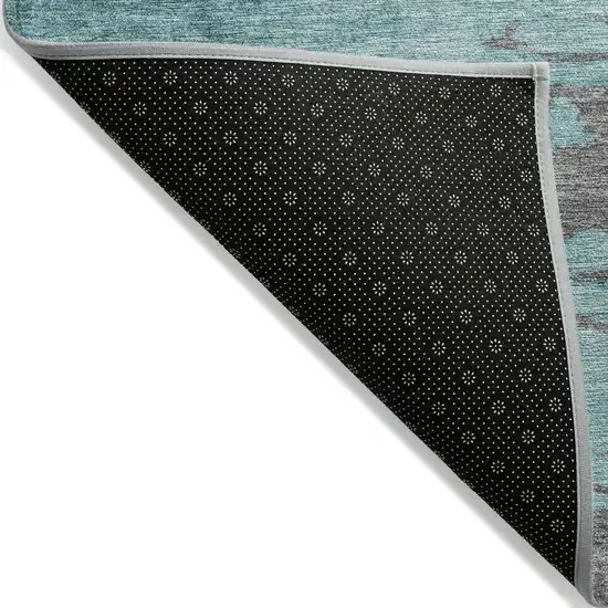 Teal Blue And Gray Abstract Washable Indoor Outdoor Area Rug Photo 8