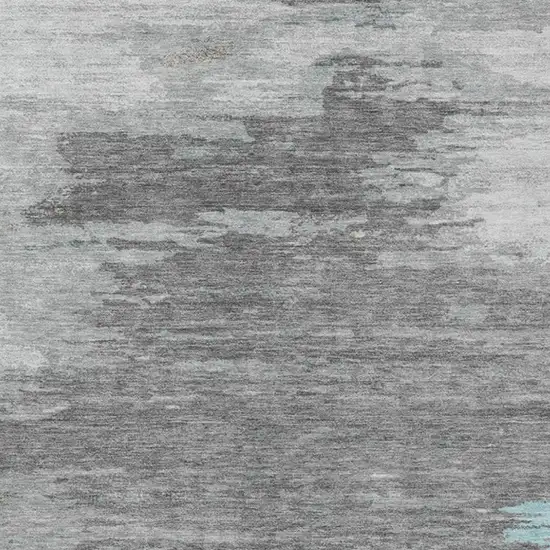 Teal Blue And Gray Abstract Washable Indoor Outdoor Area Rug Photo 3