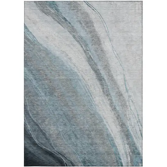 Teal Blue And Gray Abstract Washable Indoor Outdoor Area Rug Photo 1