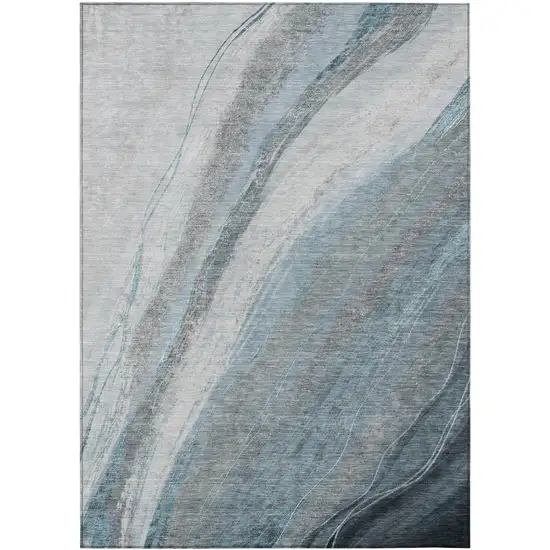 Teal Blue And Gray Abstract Washable Indoor Outdoor Area Rug Photo 8