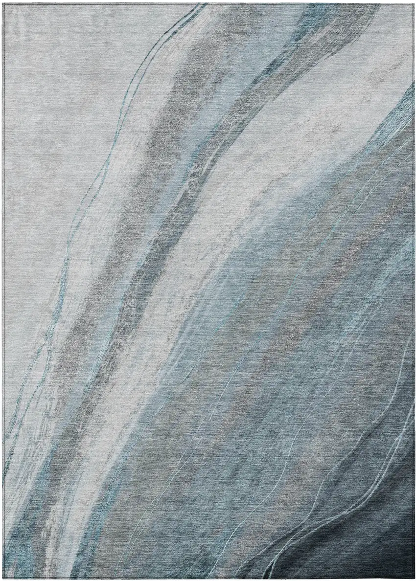 Teal Blue And Gray Abstract Washable Indoor Outdoor Area Rug Photo 8