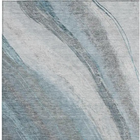 Teal Blue And Gray Abstract Washable Indoor Outdoor Area Rug Photo 3