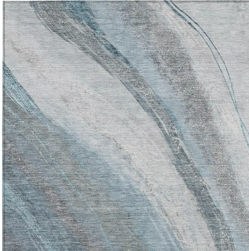 Teal Blue And Gray Abstract Washable Indoor Outdoor Area Rug Photo 3