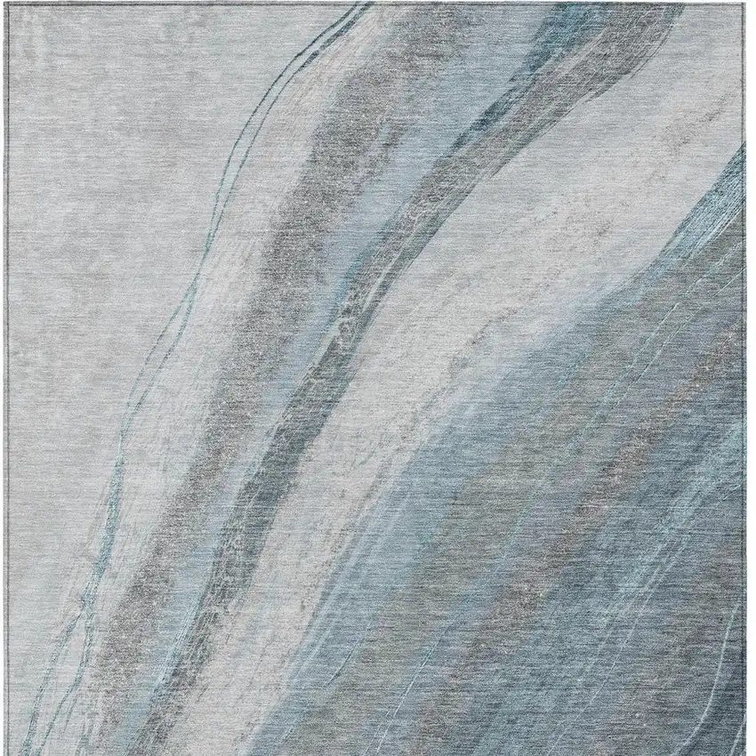 Teal Blue And Gray Abstract Washable Indoor Outdoor Area Rug Photo 4