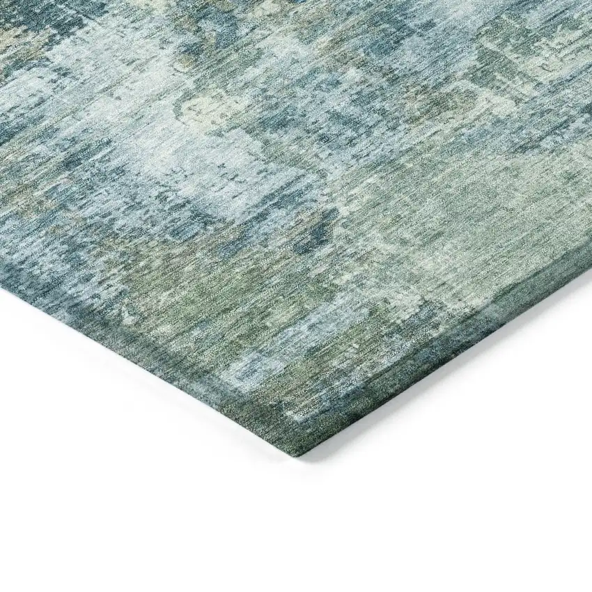 Teal Blue And Gray Abstract Washable Indoor Outdoor Area Rug Photo 6