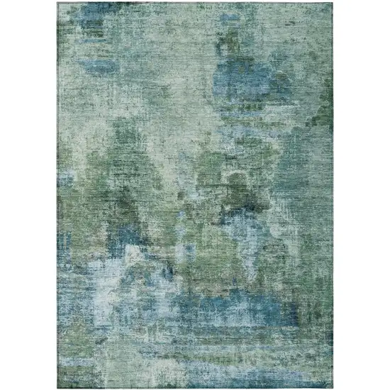 Teal Blue And Gray Abstract Washable Indoor Outdoor Area Rug Photo 2