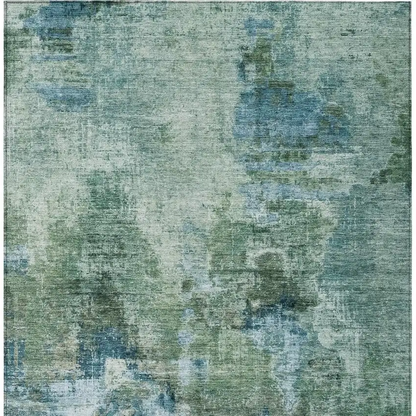 Teal Blue And Gray Abstract Washable Indoor Outdoor Area Rug Photo 4