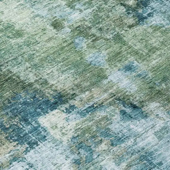 Teal Blue And Gray Abstract Washable Indoor Outdoor Area Rug Photo 7