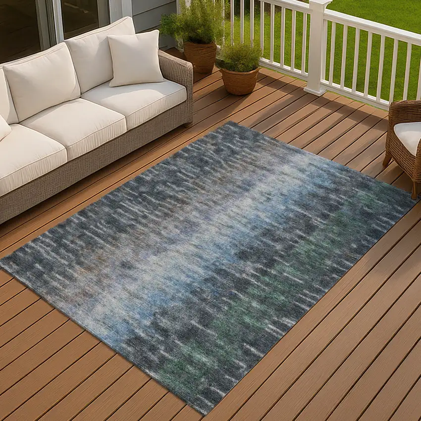 Teal Blue And Gray Abstract Washable Indoor Outdoor Area Rug Photo 8