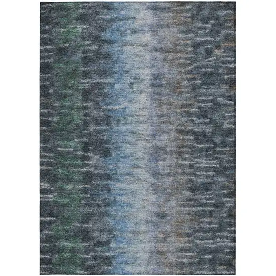 Teal Blue And Gray Abstract Washable Indoor Outdoor Area Rug Photo 5