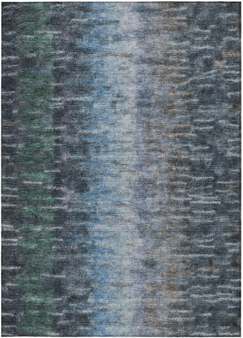 Teal Blue And Gray Abstract Washable Indoor Outdoor Area Rug Photo 5