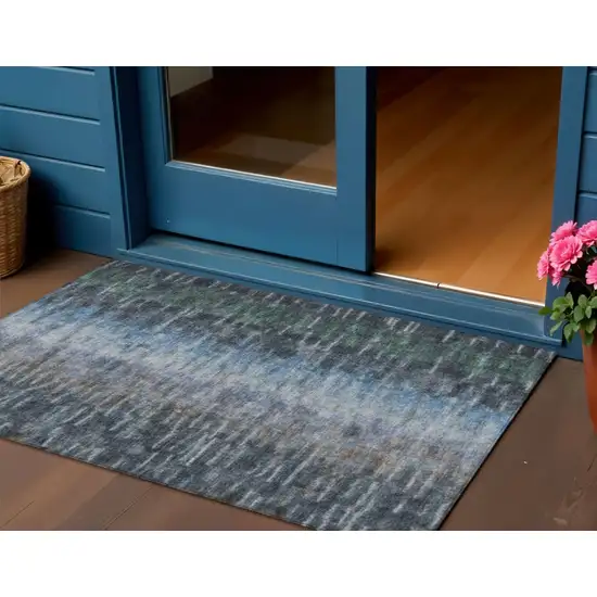Teal Blue And Gray Abstract Washable Indoor Outdoor Area Rug Photo 1