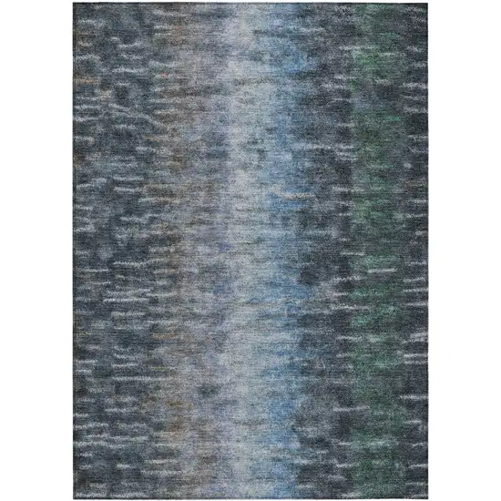 Teal Blue And Gray Abstract Washable Indoor Outdoor Area Rug Photo 2