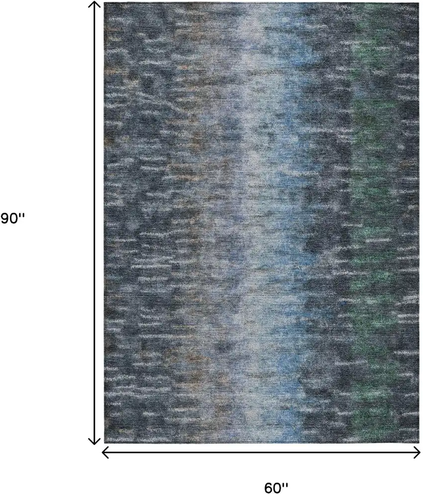 Teal Blue And Gray Abstract Washable Indoor Outdoor Area Rug Photo 3