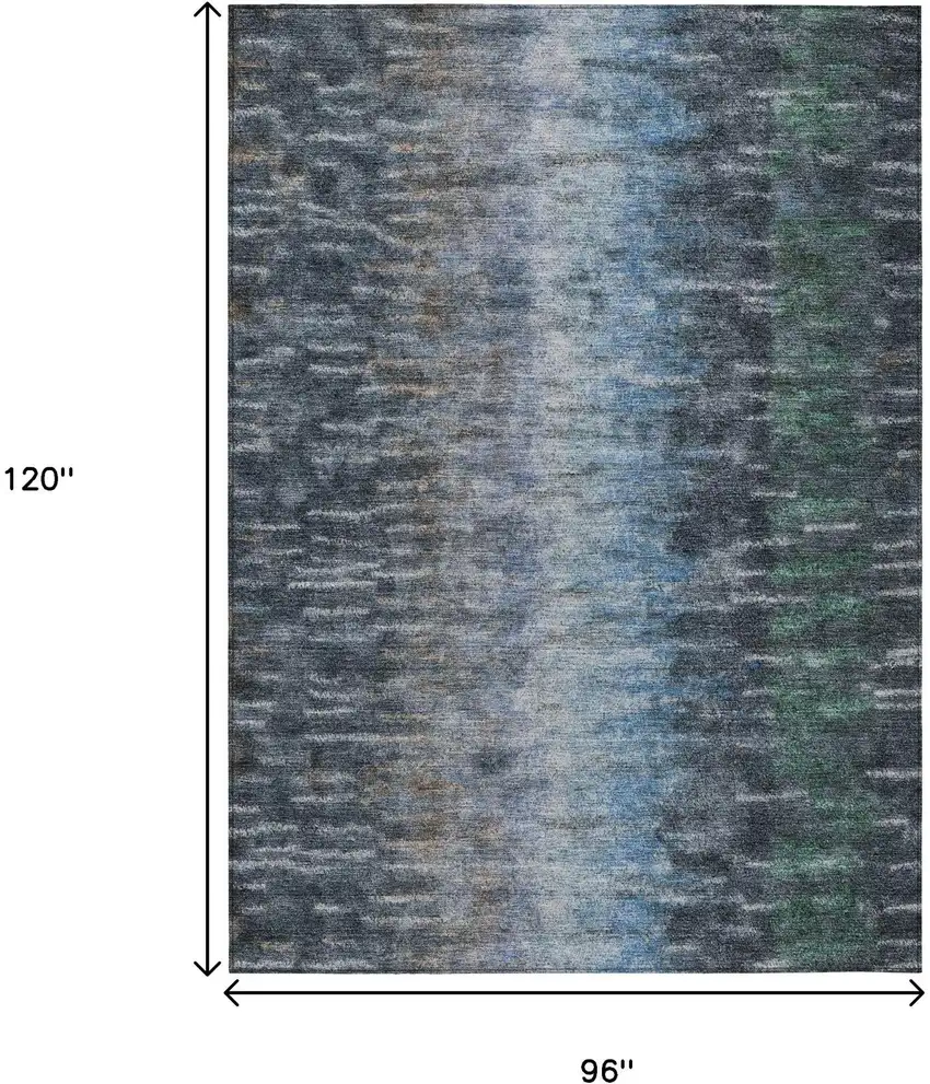 Teal Blue And Gray Abstract Washable Indoor Outdoor Area Rug Photo 3