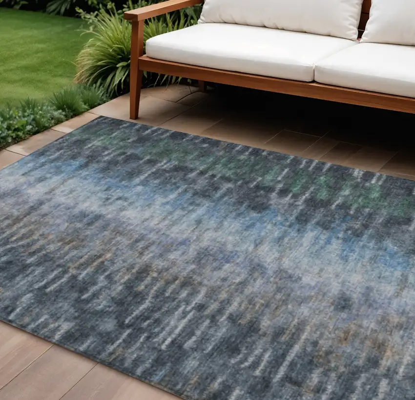 Teal Blue And Gray Abstract Washable Indoor Outdoor Area Rug Photo 1