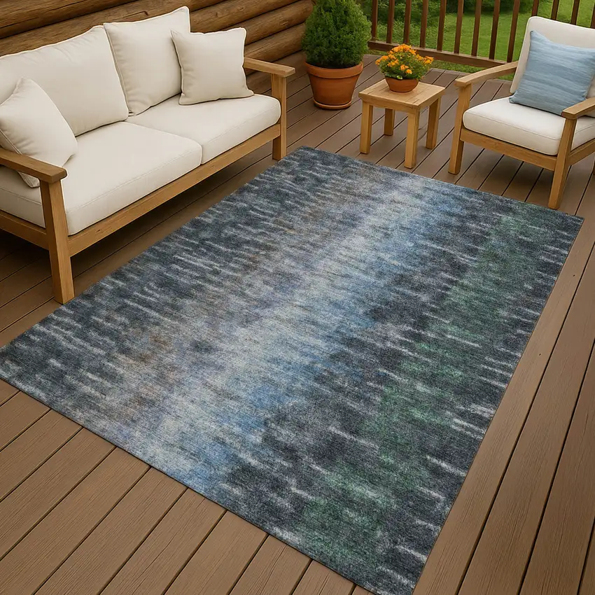 Teal Blue And Gray Abstract Washable Indoor Outdoor Area Rug Photo 9