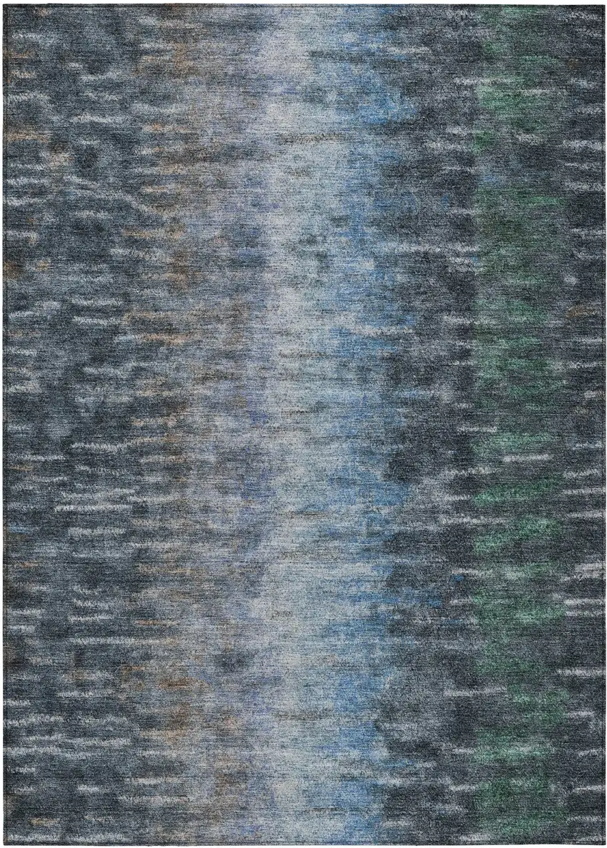 Teal Blue And Gray Abstract Washable Indoor Outdoor Area Rug Photo 2