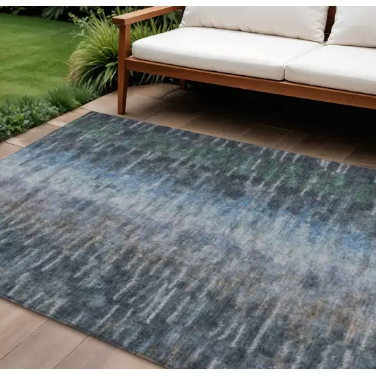 Teal Blue And Gray Abstract Washable Indoor Outdoor Area Rug Photo 1