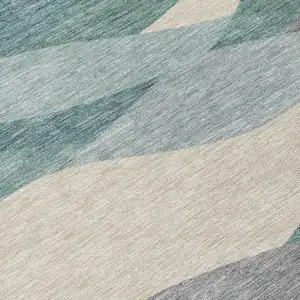 Photo of Teal Blue And Gray Abstract Washable Indoor Outdoor Area Rug