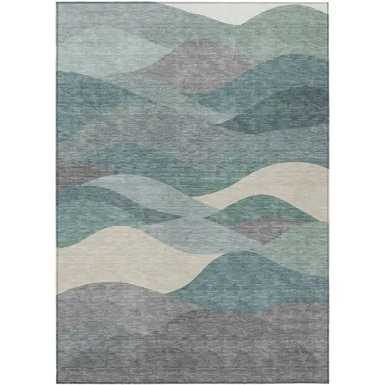 Teal Blue And Gray Abstract Washable Indoor Outdoor Area Rug Photo 8