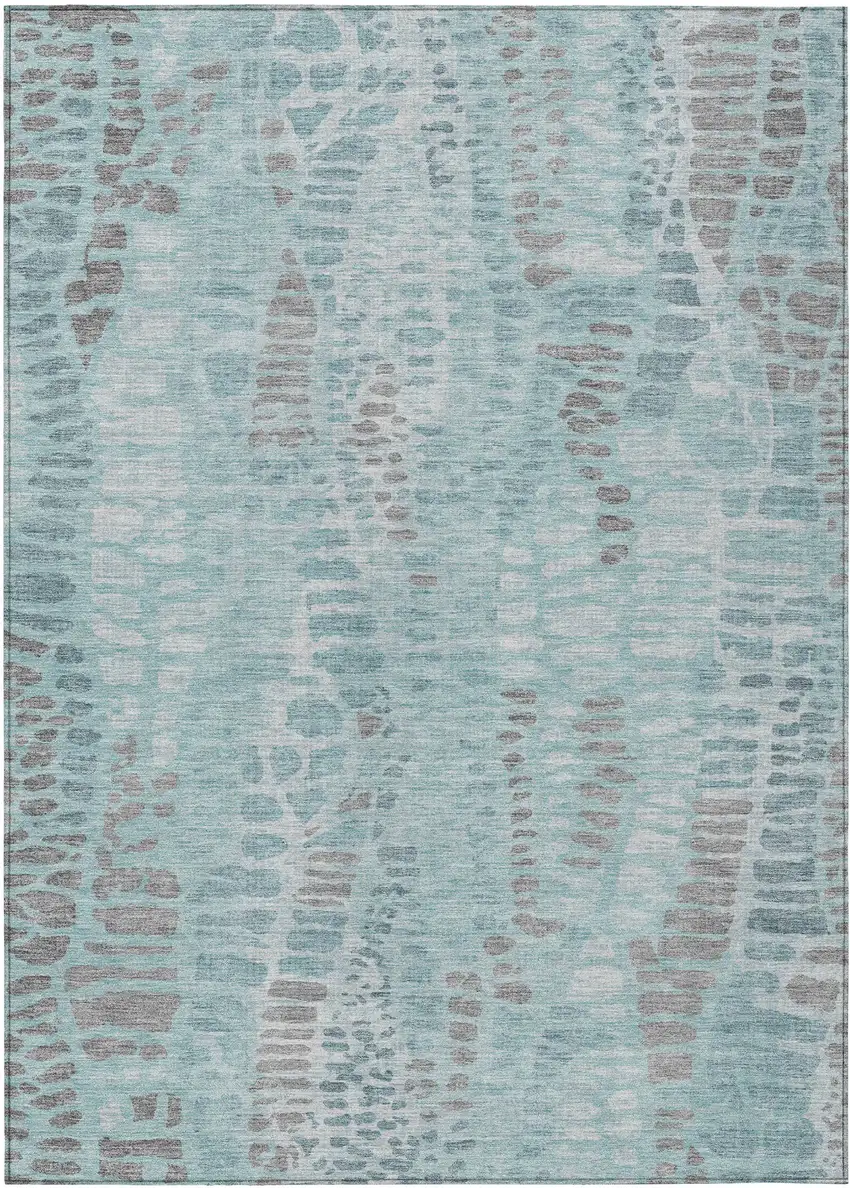 Teal Blue And Gray Abstract Washable Indoor Outdoor Area Rug Photo 1