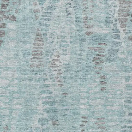 Teal Blue And Gray Abstract Washable Indoor Outdoor Area Rug Photo 2