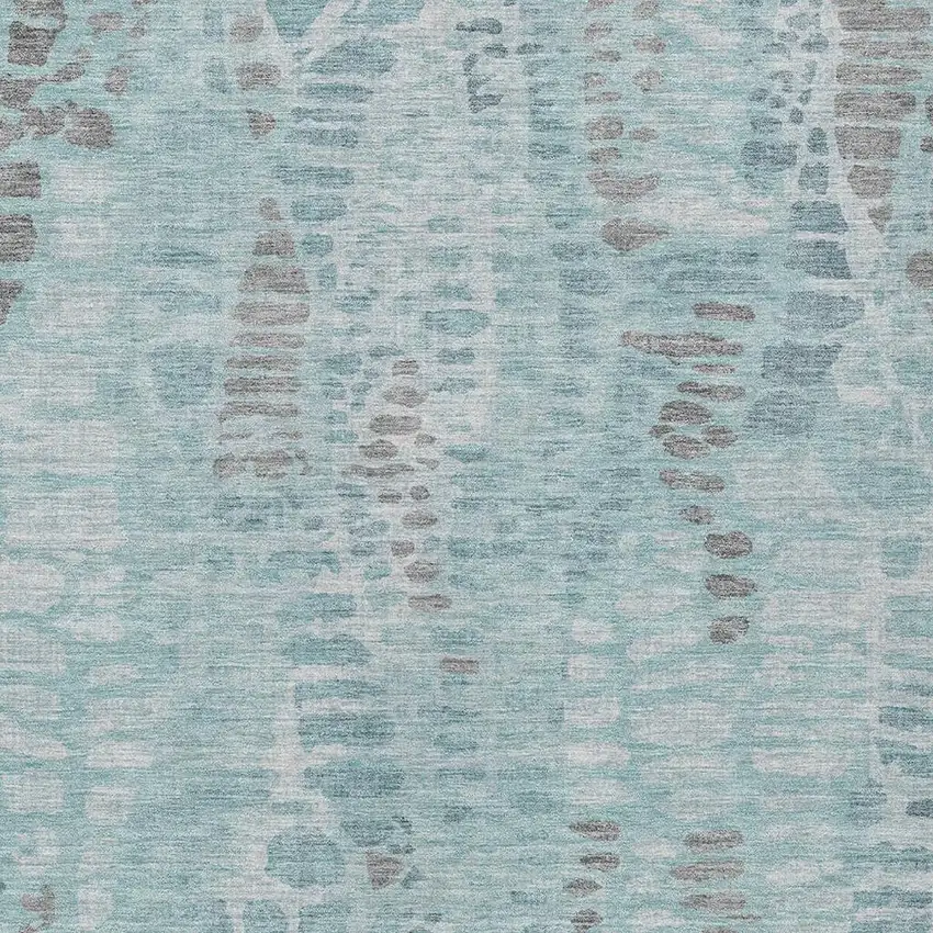 Teal Blue And Gray Abstract Washable Indoor Outdoor Area Rug Photo 2