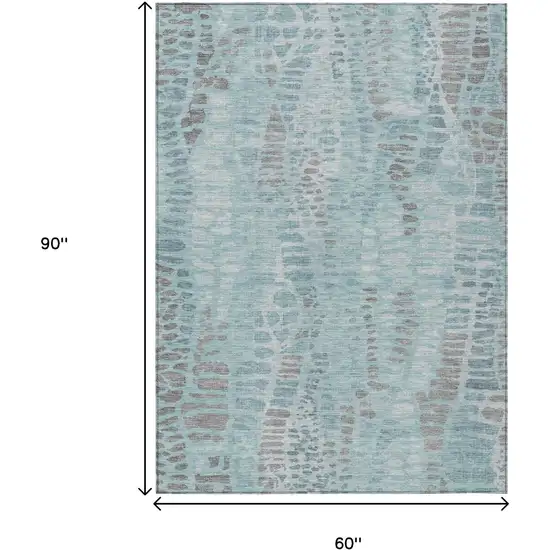 Teal Blue And Gray Abstract Washable Indoor Outdoor Area Rug Photo 7