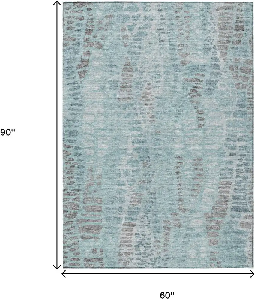 Teal Blue And Gray Abstract Washable Indoor Outdoor Area Rug Photo 7