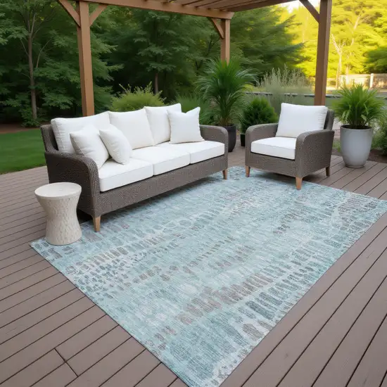 Teal Blue And Gray Abstract Washable Indoor Outdoor Area Rug Photo 7