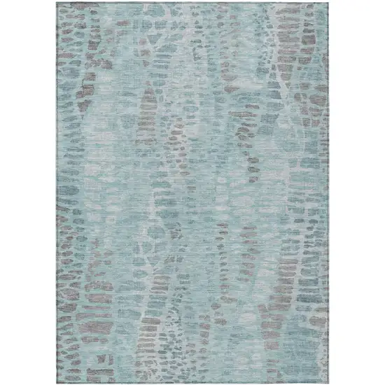 Teal Blue And Gray Abstract Washable Indoor Outdoor Area Rug Photo 1