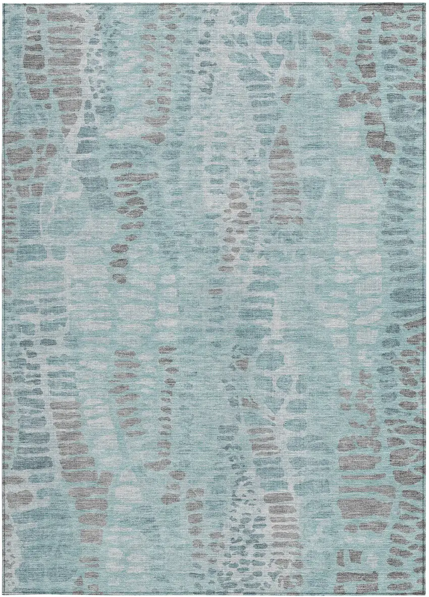 Teal Blue And Gray Abstract Washable Indoor Outdoor Area Rug Photo 3