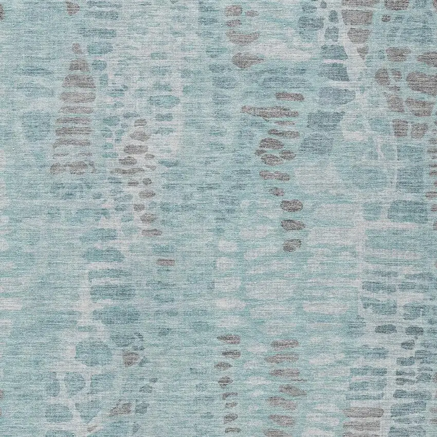 Teal Blue And Gray Abstract Washable Indoor Outdoor Area Rug Photo 2