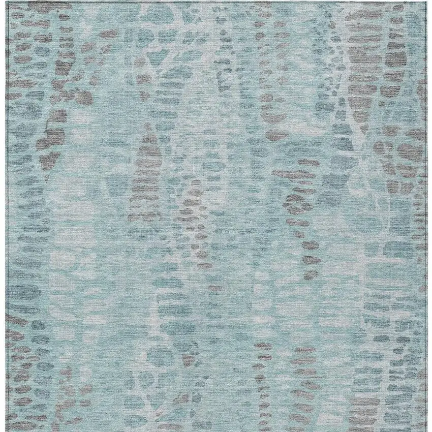 Teal Blue And Gray Abstract Washable Indoor Outdoor Area Rug Photo 3
