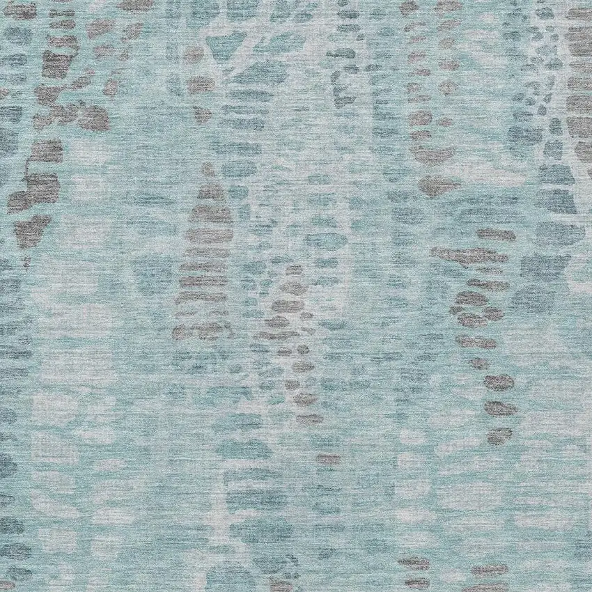 Teal Blue And Gray Abstract Washable Indoor Outdoor Area Rug Photo 2