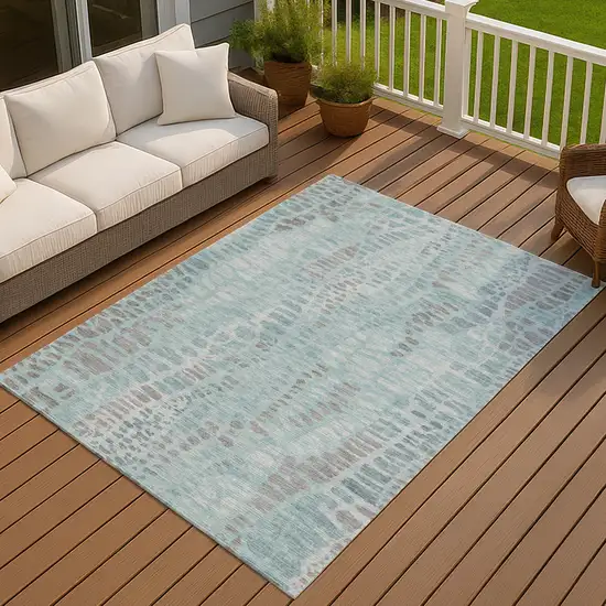Teal Blue And Gray Abstract Washable Indoor Outdoor Area Rug Photo 4