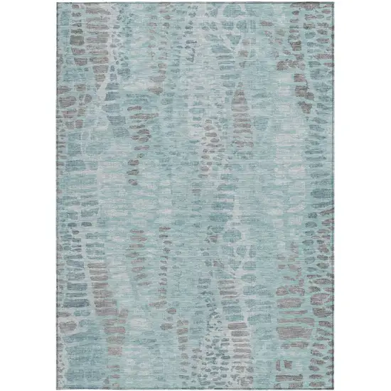 Teal Blue And Gray Abstract Washable Indoor Outdoor Area Rug Photo 3
