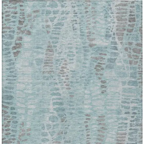 Teal Blue And Gray Abstract Washable Indoor Outdoor Area Rug Photo 2