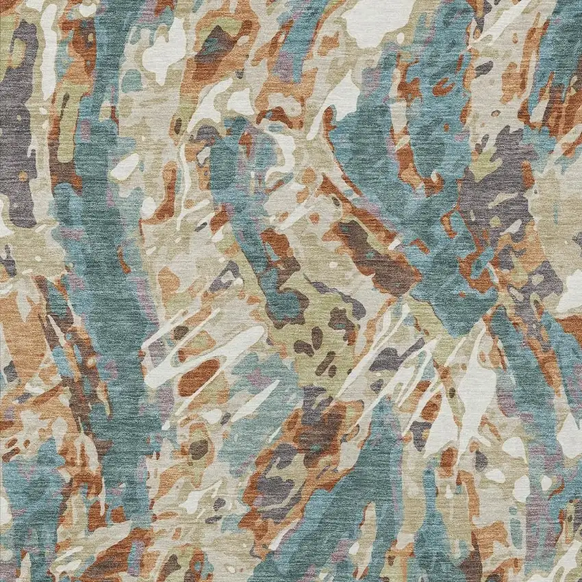 Teal Blue And Gray Abstract Washable Indoor Outdoor Area Rug Photo 2