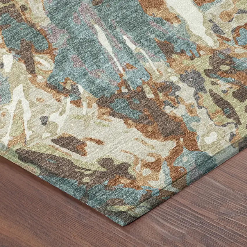 Teal Blue And Gray Abstract Washable Indoor Outdoor Area Rug Photo 8