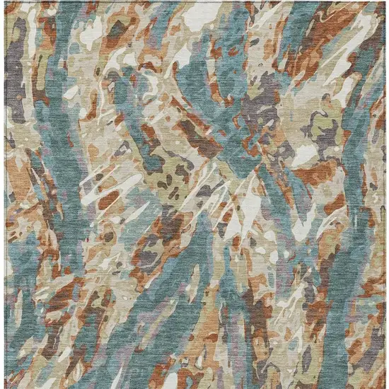 Teal Blue And Gray Abstract Washable Indoor Outdoor Area Rug Photo 3